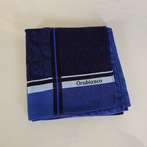 Orobianco Handkerchief Mens Blue Navy Cotton Geometric Solid Pocket Square Hanky